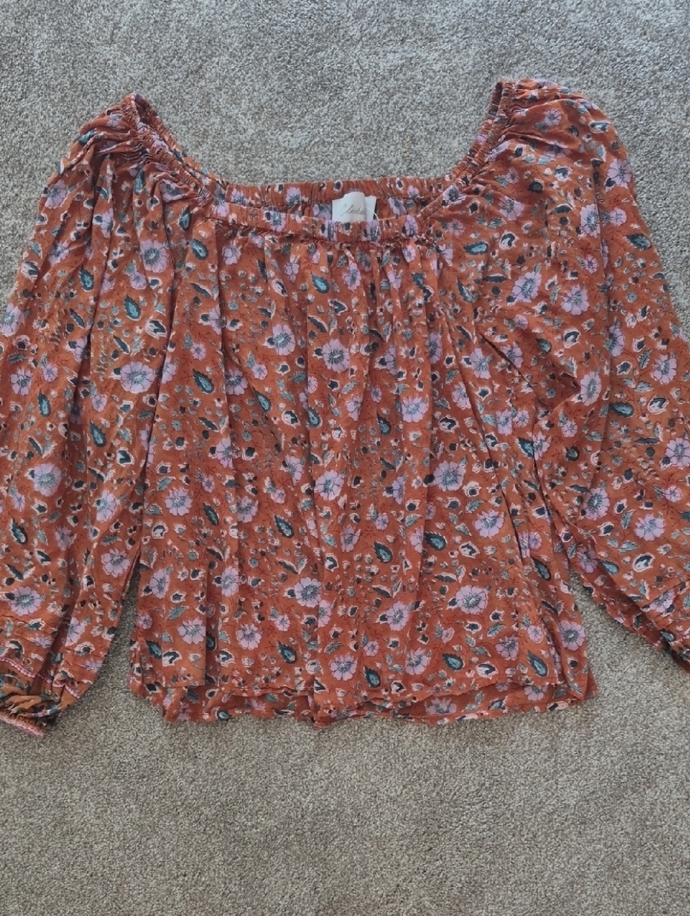 Cleobella Rust Floral Off-Shoulder Blouse with Pink Accents